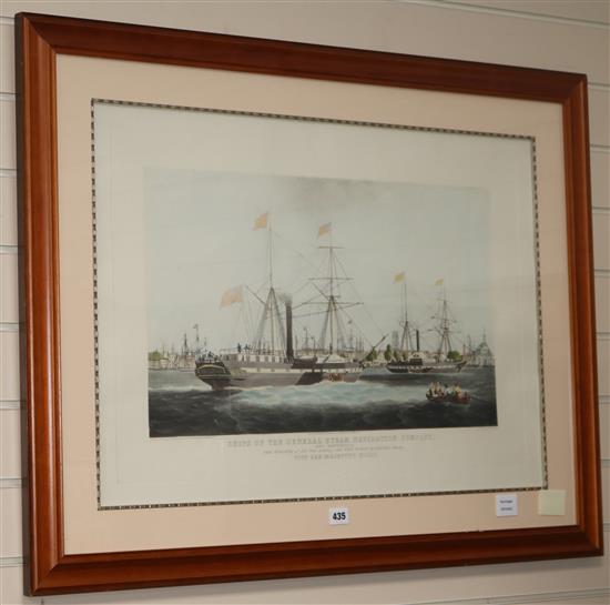 After W. J. Higgins, coloured aquatint, Ships of the General Steam Navigation Company, The Giraffe and The Ocean 53 x 76cm